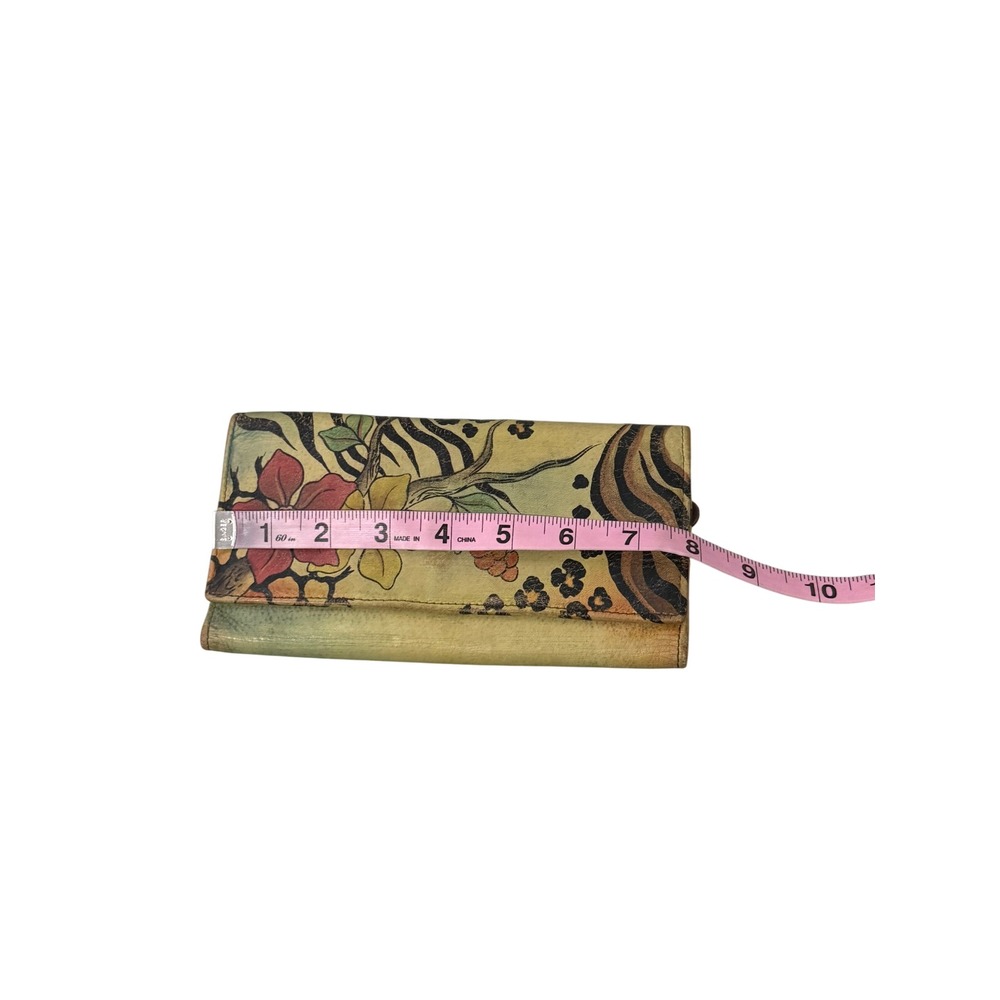 Anuschka Hand Painted Leather Trifold Wallet Floral Animal Print Multi Color - Picture 9 of 10